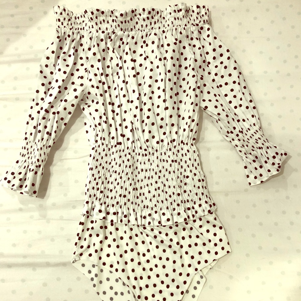 Zara Polka Dot Cold-shoulder Top